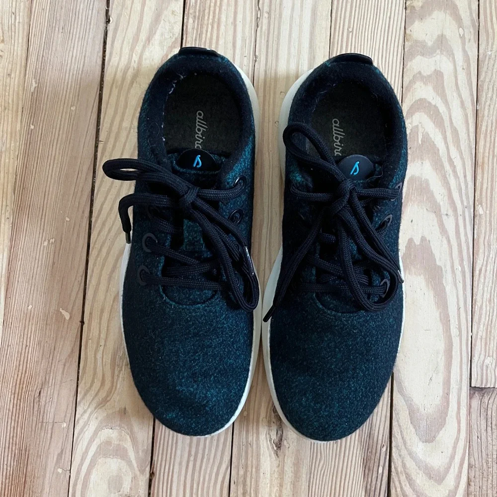 Allbirds Wool Runner Teal Black Heathered Merino Wool Sneakers Womens 9 athletic